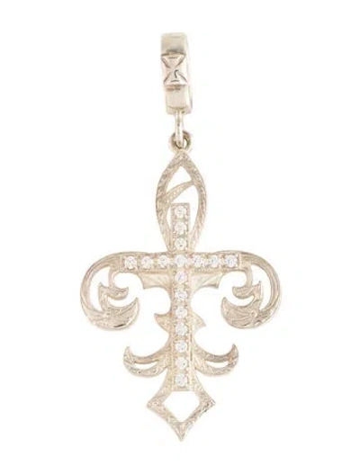 Pre-owned Loree Rodkin Cubic Zirconia Fleur De Lis Cross Pendant, 2" In Multicolor