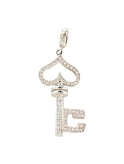 Pre-owned Loree Rodkin Cubic Zirconia Heart Key Pendant In Transparent