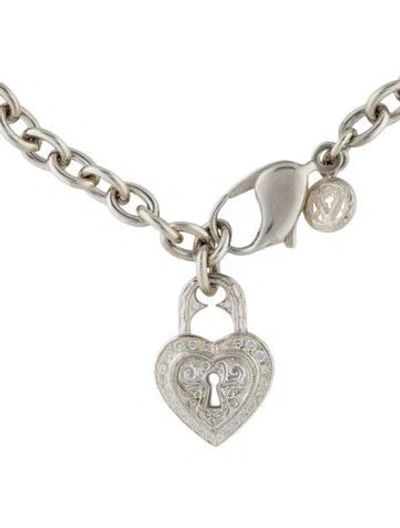 Pre-owned Loree Rodkin Cubic Zirconia Heart Lock Charm Bracelet, 7" In Multi