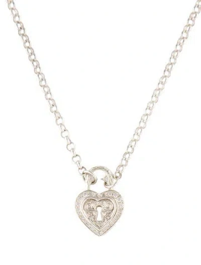 Pre-owned Loree Rodkin Cubic Zirconia Heart Locket Pendant Necklace, 16.5" In Transparent