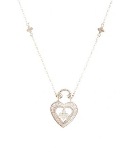 Pre-owned Loree Rodkin Cubic Zirconia Heart Locket Pendant Necklace, 18" In Multicolor