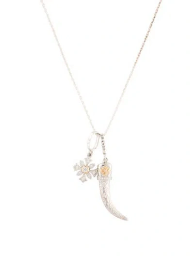 Pre-owned Loree Rodkin Cubic Zirconia Horn & Cross Pendant Necklace, 17.75" In Multicolor