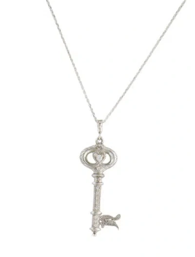 Pre-owned Loree Rodkin Cubic Zirconia Key Pendant Necklace, 16" In Transparent
