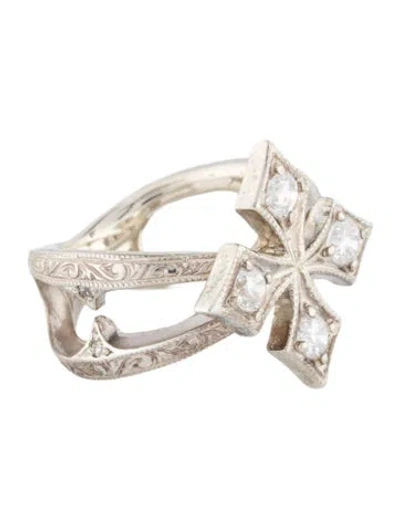 Pre-owned Loree Rodkin Cubic Zirconia Large Cross Cocktail Ring In Multi
