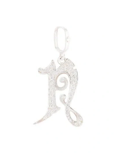 Pre-owned Loree Rodkin Cubic Zirconia Medieval 'r' Pendant In Transparent