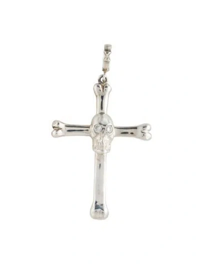 Pre-owned Loree Rodkin Cubic Zirconia Skull & Bones Cross Pendant In Multi