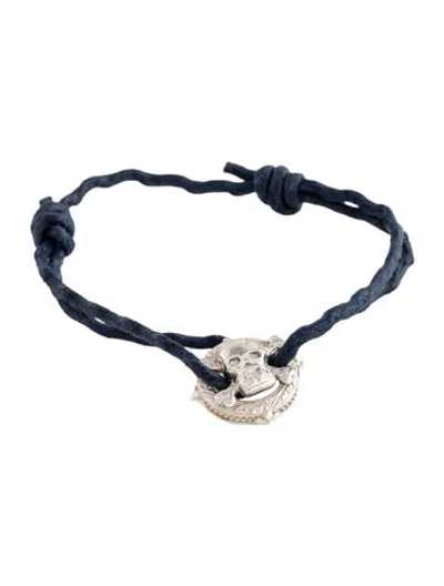 Pre-owned Loree Rodkin Cubic Zirconia Skull Charm Bracelet, 6.5" In Blue