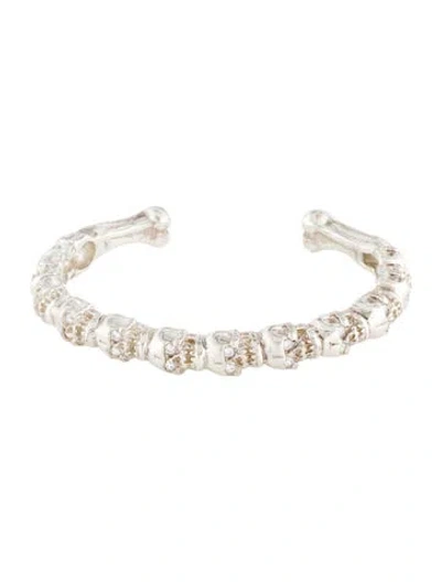 Pre-owned Loree Rodkin Cubic Zirconia Skull Cuff Bracelet, 6.5" In Transparent