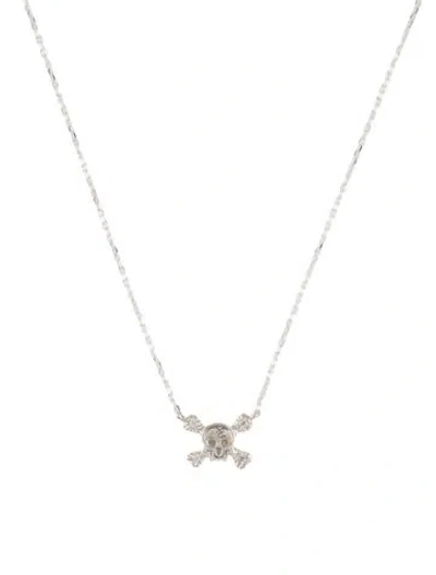 Pre-owned Loree Rodkin Cubic Zirconia Skull Pendant Necklace, 17.75" In Transparent