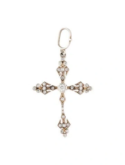 Pre-owned Loree Rodkin Cubic Zirconia Small Angel Cross Pendant In Multi