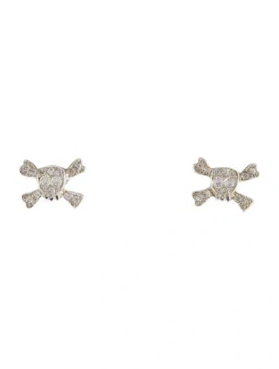 Pre-owned Loree Rodkin Cubic Zirconia Small Bones Skull Stud Earring In Multi