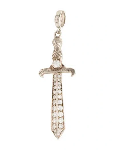 Pre-owned Loree Rodkin Cubic Zirconia Sword Pendant, 2.5" In Multicolor