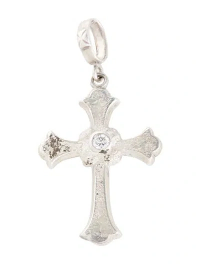 Pre-owned Loree Rodkin Cubic Zirconia Textured Cross Pendant In Transparent