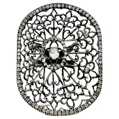 Pre-owned Loree Rodkin Designer  18k White Gold & Diamond Oval Spider Web Ring Size 7.25