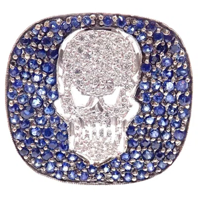 Pre-owned Loree Rodkin Diamond Sapphire Skull White Gold Ring