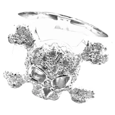 Pre-owned Loree Rodkin Diamond Skull Crossbones White Gold Ring