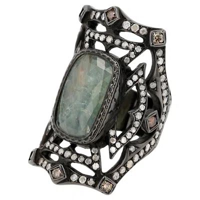 Pre-owned Loree Rodkin Gothic 6 Carat Center Diamond Cuff Cocktail Ring In Multi