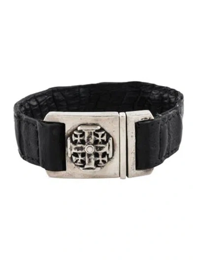 Pre-owned Loree Rodkin Leather Maltese Cross Cuff Bracelet, 6.75" In Multi