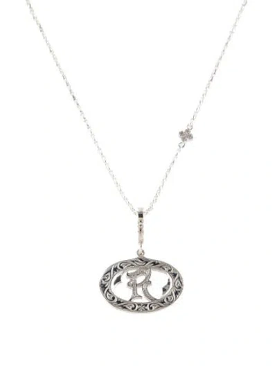 Pre-owned Loree Rodkin Oval 'r" Pendant Necklace, 16" In Multicolor