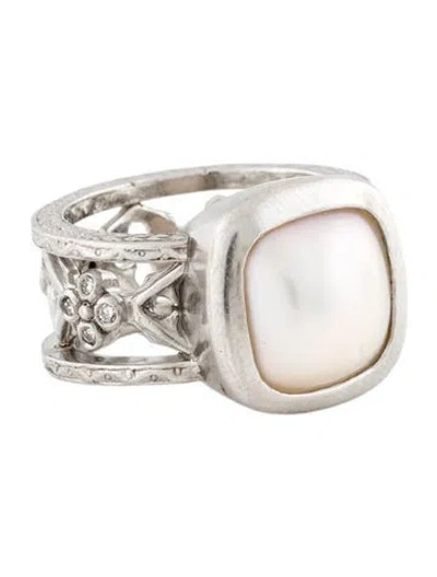 Pre-owned Loree Rodkin Platinum Pearl & Diamond Cocktail Ring In Multi