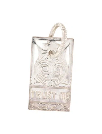 Pre-owned Loree Rodkin 'trust Me' Etched Tag Pendant, 1.5" In Multicolor