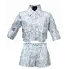 Loreen Label Blue / White Aurora Floral Shirt & Mila Shorts Set - Azure Bloom In Blue/white