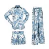Loreen Label Blue / White Cāva Botanical Garden - Premium Cotton Satin Set Of 3