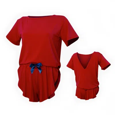 Loreen Label Women's Bamboo Double-sided T-shirt & Butterfly Shorts In Red