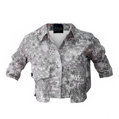 Loreen Label Women's Black / White Aurora Cropped Shirt - Premium Japanese Cotton - Black Blossom In Multi