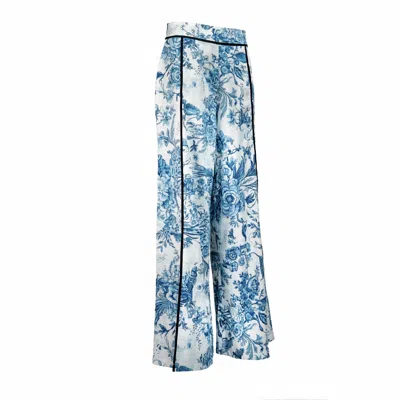 Loreen Label Women's Blue / White Cāva Botanical Garden - Premium Cotton Satin Pants