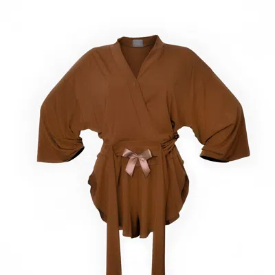 Loreen Label Women's Brown Bamboo Wrap Top & Butterfly Shorts