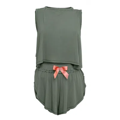 Loreen Label Women's Green Crop Top & Butterfly Shorts - Khaki