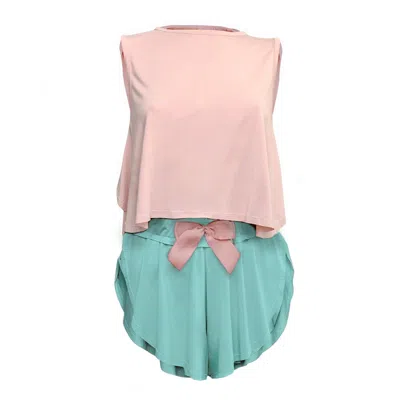 Loreen Label Women's Green / Pink / Purple Crop Top & Butterfly Shorts In Green/pink/purple