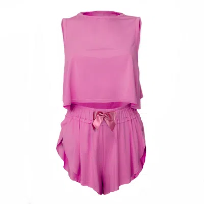 Loreen Label Women's Pink / Purple Crop Top & Butterfly Shorts - Candy Pink In Pink/purple