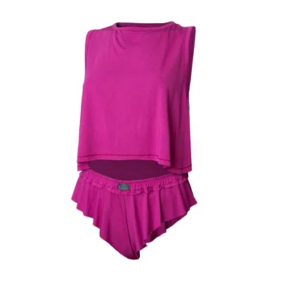 Loreen Label Women's Pink / Purple Crop Top & Cute Wavy Shorts In Pink/purple