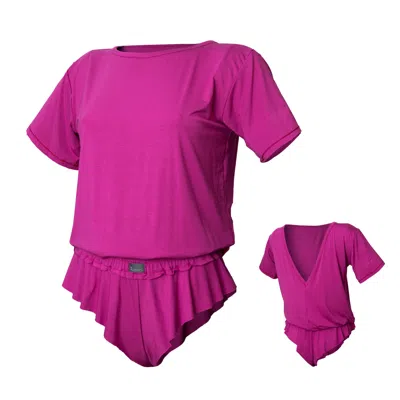 Loreen Label Women's Pink / Purple Bamboo Double-sided T-shirt & Cute Wavy Shorts In Pink/purple