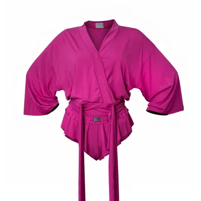 Loreen Label Women's Pink / Purple Wrap Top & Cute Wavy Shorts In Pink/purple