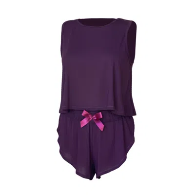 Loreen Label Women's Purple Bamboo Crop Top & Butterfly Shorts - Dark Violet