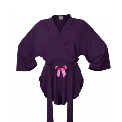 Loreen Label Women's Purple Bamboo Wrap Top & Butterfly Shorts - Dark Violet