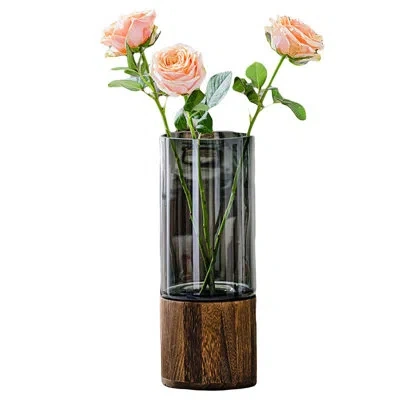 Lorell 10" H Wood Glass Vase In Gery