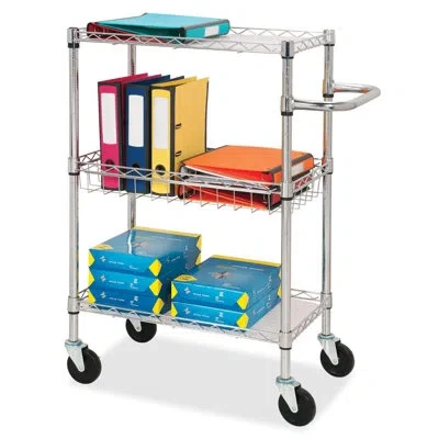 Lorell 3-tier Rolling Cart In Silver