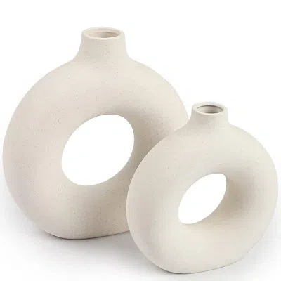 Lorell Ceramic Vases Set Of 2 In White