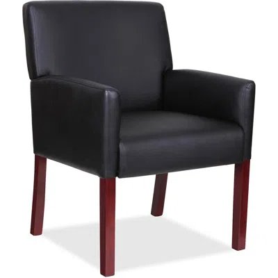 Lorell Full-sided Upholstered Arms Guest Chair - Black Leather Seat - Black Leather Back - Mahogany Wood Fr In Burgundy