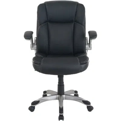 Lorell Soho Flip Armrest Mid-back Leather Chair In Black
