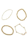 Loren Olivia Set Of 4 Beaded Stretch Bracelets In Gold