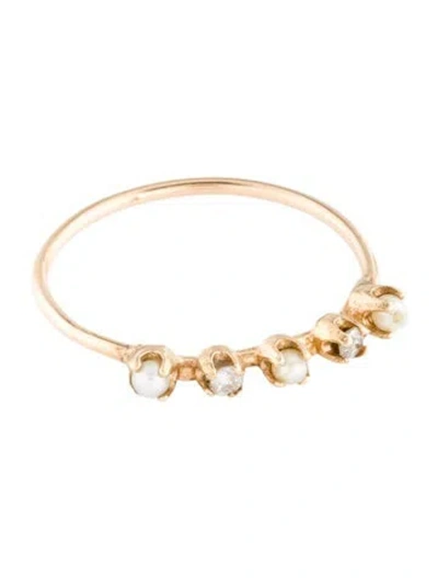 Pre-owned Loren Stewart 14k Pearl & Diamond Cocktail Ring In Multicolor
