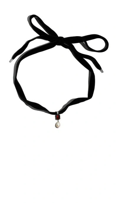 Loren Stewart Crimson Pearl Choker Necklace In Sterling Silver  Garnet  & Freshwater Pe
