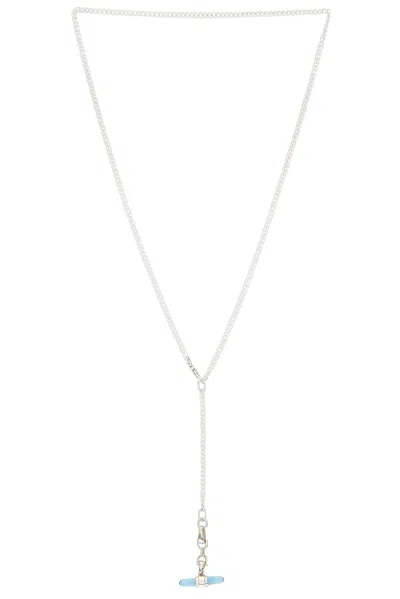 Loren Stewart Lunette Barbell Link Necklace In Sterling Silver & Blue Topaz