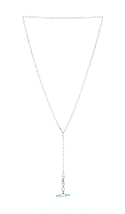 Loren Stewart Lunette Barbell Link Necklace In Sterling Silver & Blue Topaz