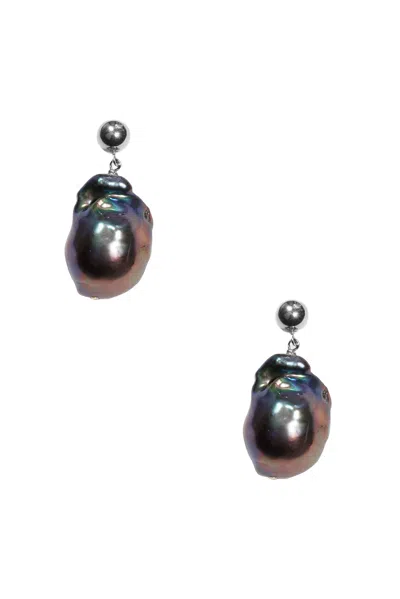 Loren Stewart Nymph Earrings In Sterling Silver & Black Baroque Freshwat